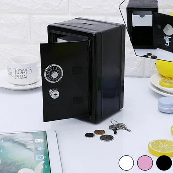 

Safe Security Lock Key Money Mini Piggy Bank Deposit Cash Savings Saving Box Jar Coins Storage Box Money Desktop Organizer