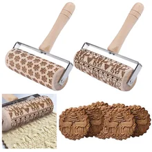 Behogar деревянные рельефные Скалки роликовые кухонные инструменты для выпечки с деревянной ручкой для теста печенья помадки пиццы