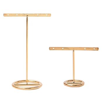 

2x Earrings Display Stand Gold Earrings Display Rack T-Shape Earrings Showcase Golden Large & Small