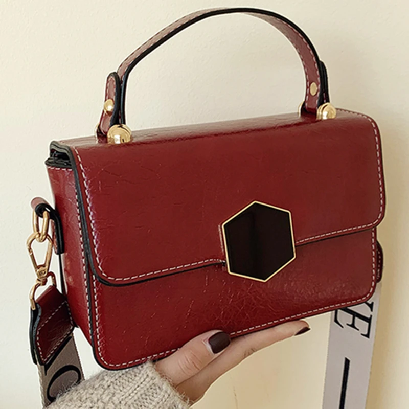 

Women 2019 Fashion Wild High Quality Leather Shoulder Crossbody Bag Designer Buckle Solid Color Handbag Luxury Small Square Bags