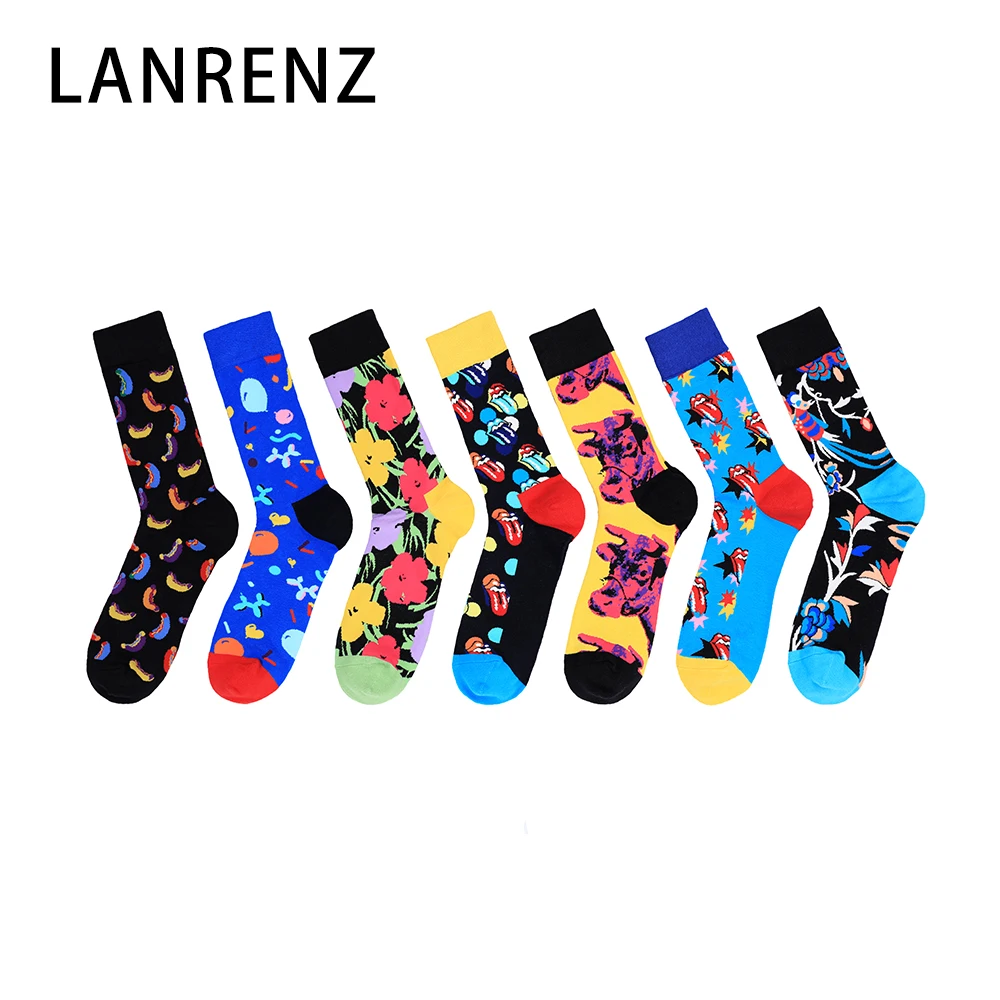 

LANRENZ 5 pairs The latest fashion personality flower cow head large size cotton socks Funny fun tube men and women tide socks