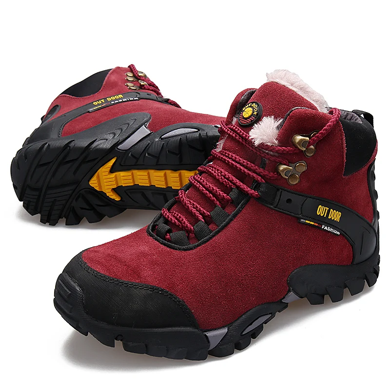 Мужские треккинговые ботинки, треккинговые кроссовки, уличные Нескользящие ботинки для альпинизма, охоты, женские водонепроницаемые носки, обувь для рыбалки - Цвет: red
