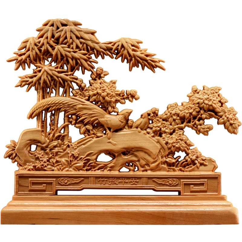 17 см статуя павлина мира деревянные двухсторонние резные полые украшения для