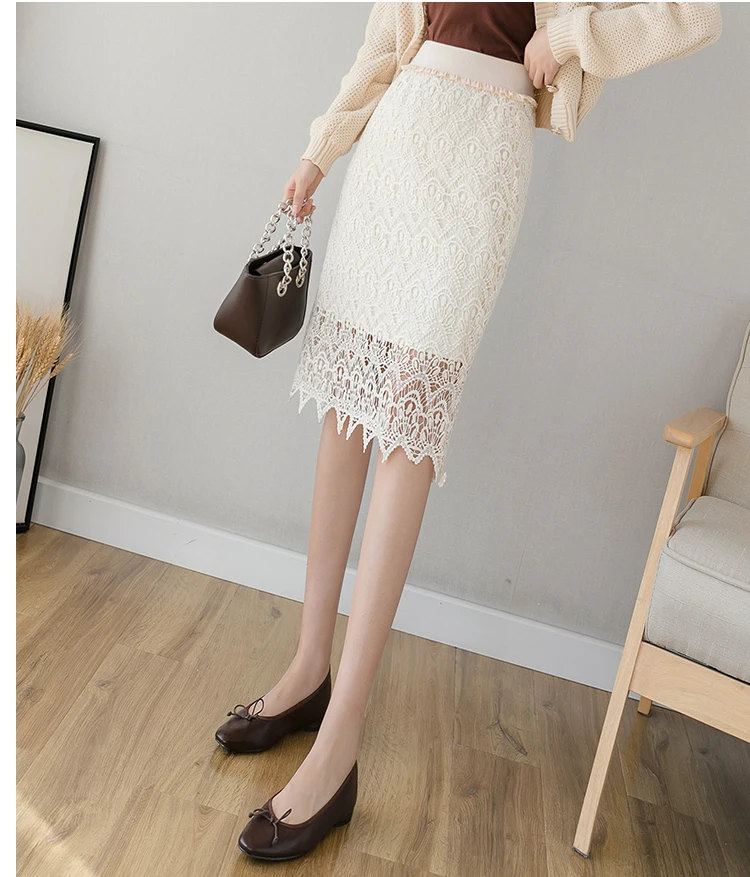 New arrival spring Runway Women Long Skirt Luxury mesh lace High Waist Elegant retro Skirt hollow out Designer sliming Skirts