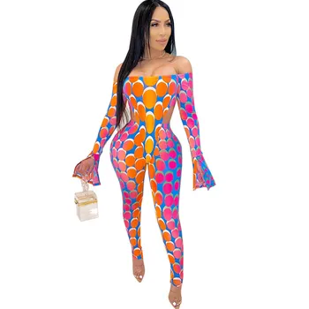 

Colorful Polka Dot Print Two Piece Set Women's Suits Festival Clothing Bodysuit Pant Suits 2 Piece Club Outfits Ensemble Femme