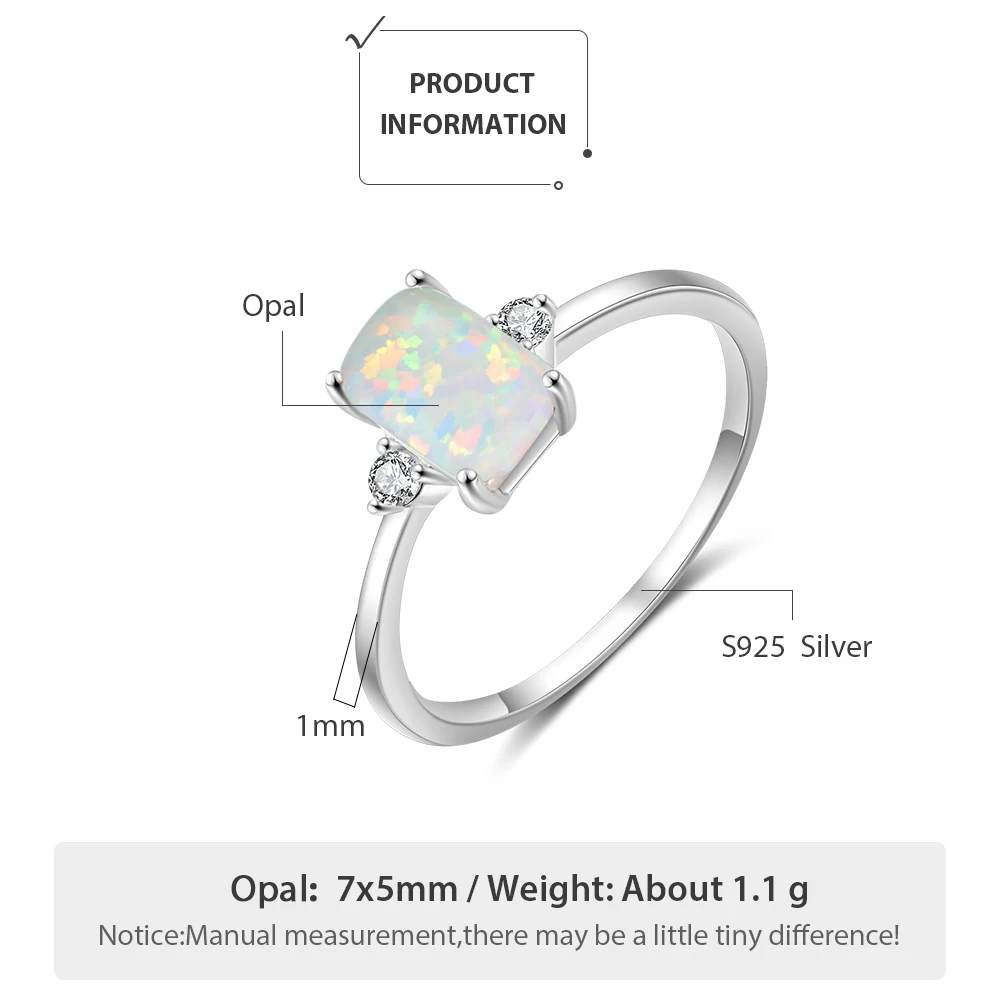 925 Sterling Silver Rectangular Opal Rings for Women Cubic Zircon Female Finger Rings Wedding Silver 925 Jewelry (Lam Hub Fong) silver ring,silver rings,gemstone ring