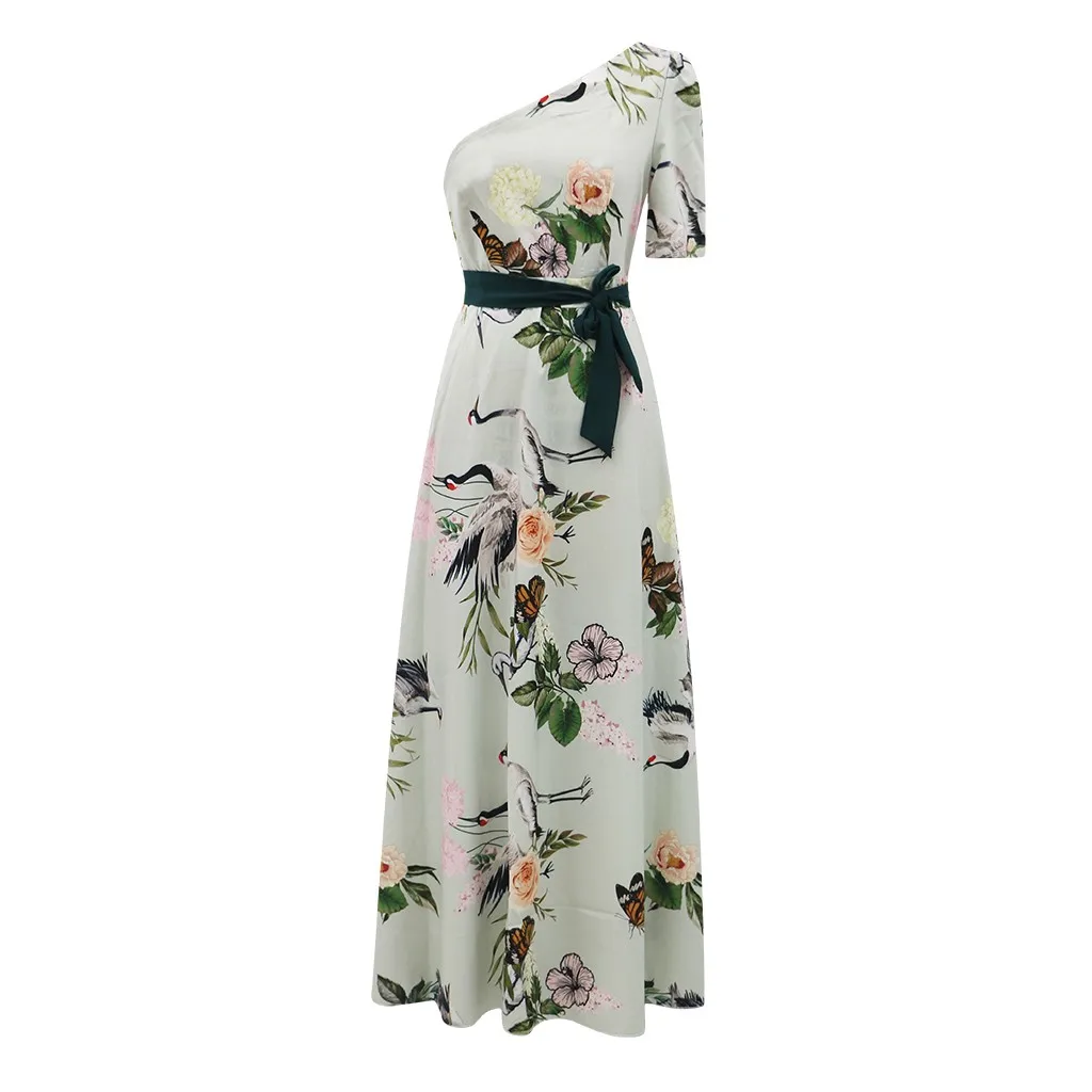 Green Vestidos ropa mujer, платье размера плюс, женское сексуальное платье с коротким рукавом, со скошенным плечом, с принтом, облегающее, вечерние, sukienki robe femme - Цвет: Green
