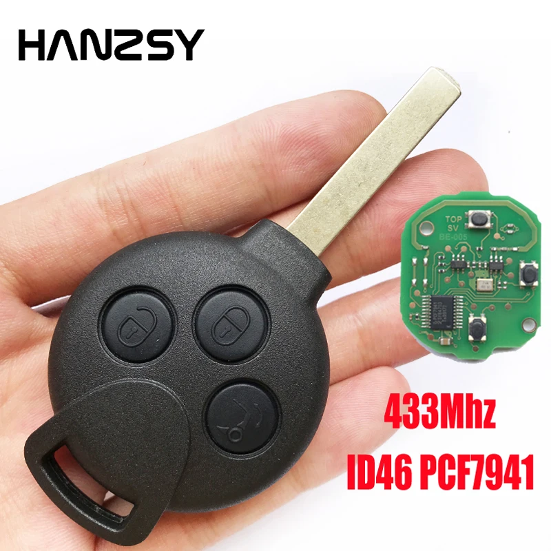 Hanzsy 3 Pulsanti Pcf7941 433Mhz Smart Key Per Mercedes Benz Mb Smart City 451 Fortwo Forfour Car Remote Key Uncut Blade