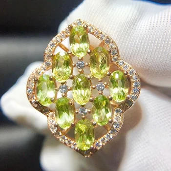 

Per jewelry Rhombus style ring Natural real peridot Free shipping 0.3ct*9pcs gemstone 925 sterling silver T205271
