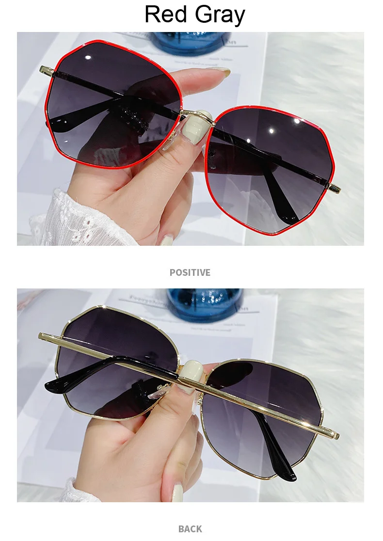 Vintage Polygon Sunglasses Woman Brand Designer Sun Glasses Female Fashion Retro Gradient Metal Oculos De Sol Feminino  big sunglasses for women