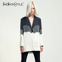 TWOTWINSTYLE, лоскутное, хит, цветное, Женское пальто, зубчатый, длинный рукав, карман, трикотажное, Женское пальто,, осень, зима, модное, новое