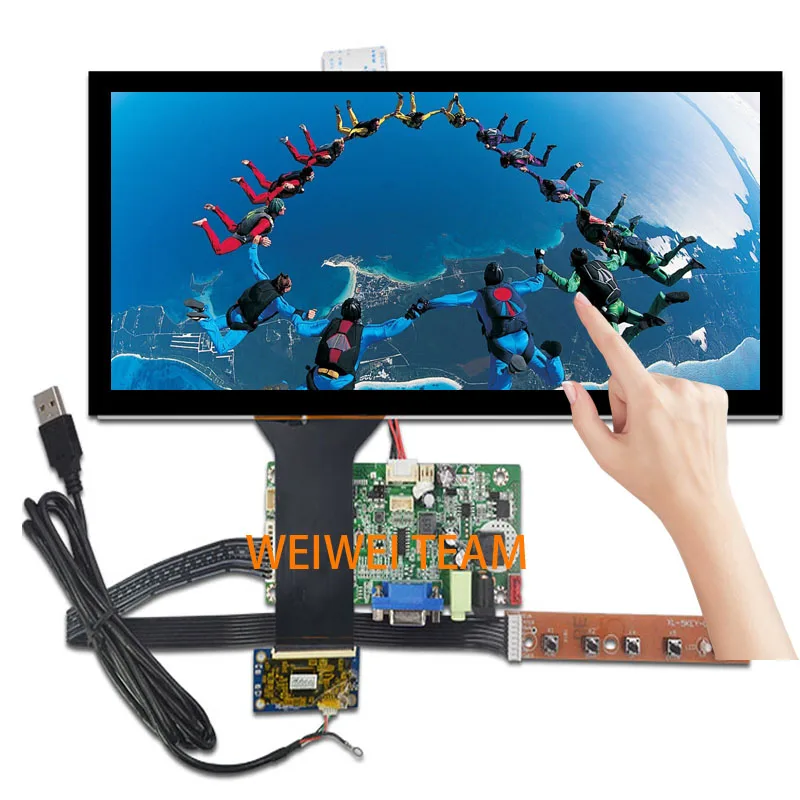 

Wisecoco HSD123KPW1-A30 LCD with Touch Panel 12.3 inch Ultra Wide stretched Bar Screen 1920*720 Car VGA LVDS control board