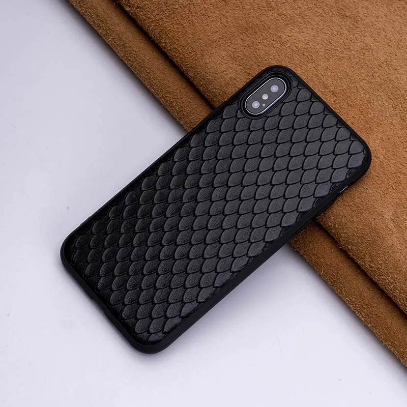 Тип яловая рыбья чешуя чехол для телефона для IPhone X XS Max XR для Apple 5 5S SE 6 6S 7 8 Plus защитный чехол для телефона - Цвет: Black