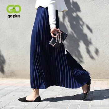 

Summer Women's Skirt Vintage Korean Style Pleated High Waist Ankle Length Skirts Womens Jupe Femme Faldas Mujer Moda 2020