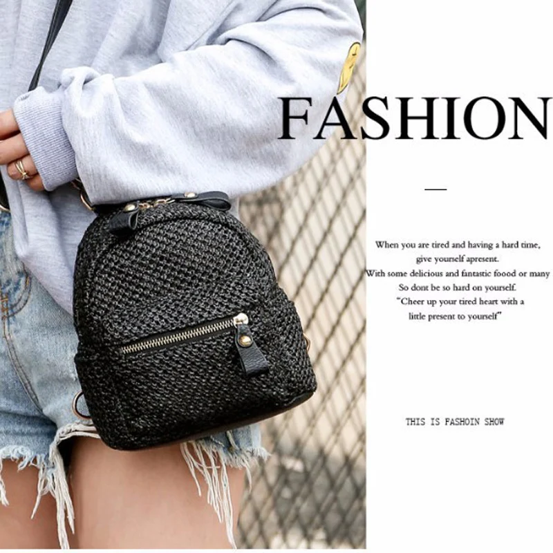 

2019 new famous brand backpack small woven shoulder rattan bag for women kawaii cute summer beach straw bag for teenage girls
