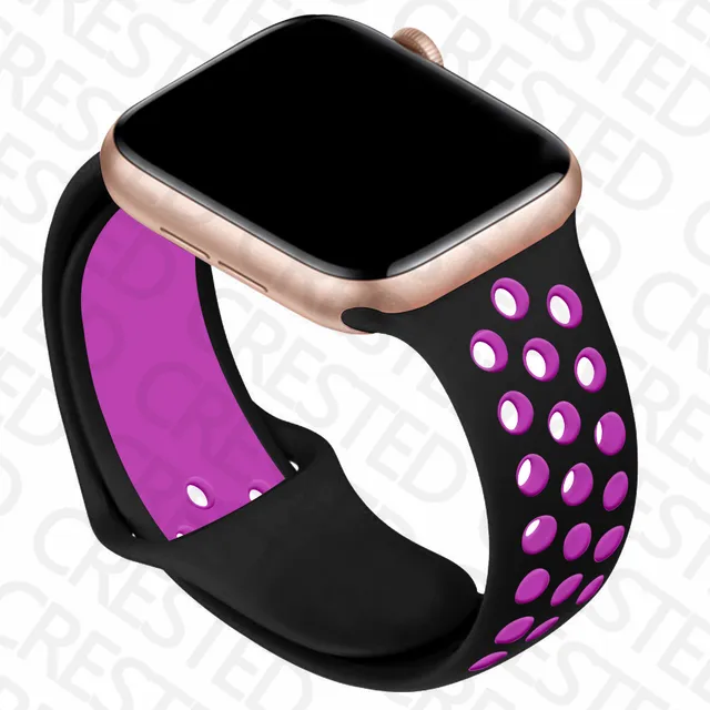 Silicone Strap For Apple Watch band 44mm 40mm iWatch 38mm 42mm Smartwatch watchband Bracelet Apple Watch 6 SE 5 4 3 Accessories black purple 25