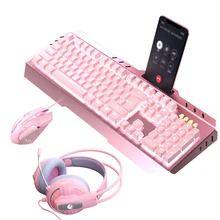 Para teclado mouse fone de ouvido combos jogos mecânicos conjuntos bonito rosa teclado mecânico
