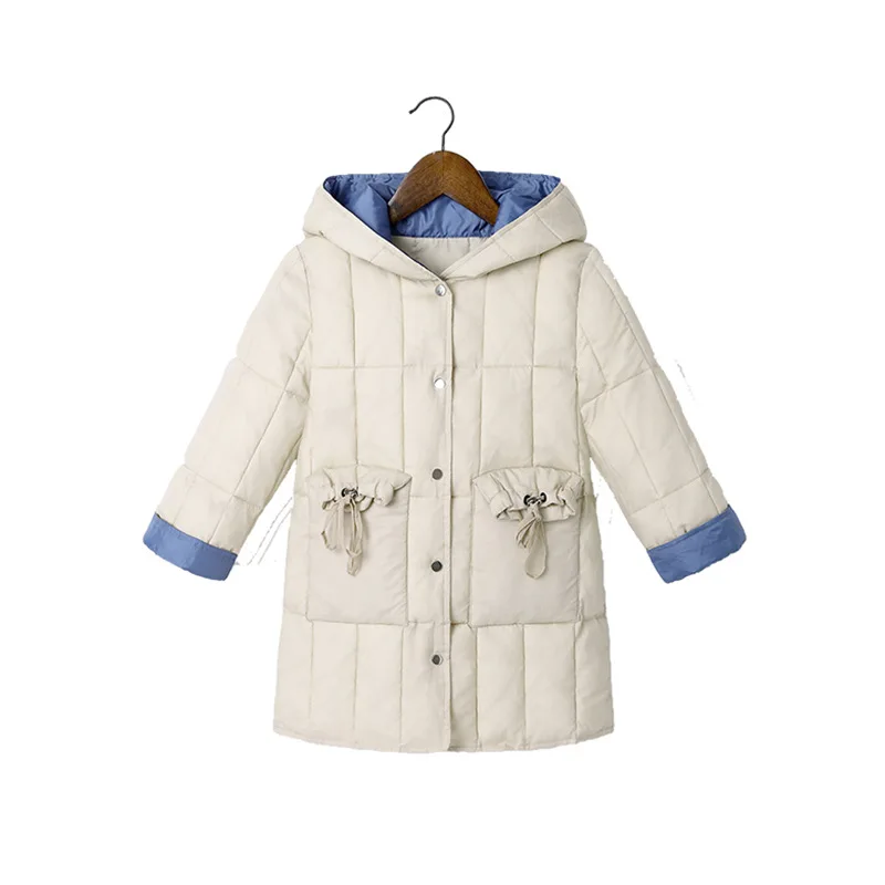 Benemaker/ г. Зимние длинные куртки для девочек, плотный Снежный комбинезон, пальто детские парки для подростков, одежда детская верхняя одежда YJ123 - Цвет: Beige