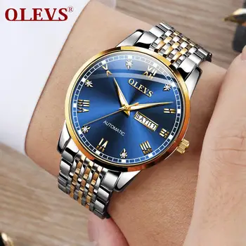 

2020 new product launch!OLEVS luxury brand custom business mechanical watch waterproof double calendar men's watch