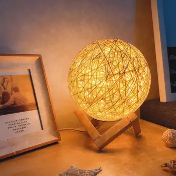

Twine Rattan Ball LED Desk Bedside Table Lamp Night Light Birthday Kids Gift hot