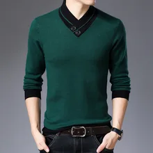 Men's fashion scarf collar V-neck men's casual sweater Temperament sweater long-sleeved shirt men's stitching slim sweater