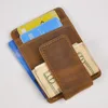 Vintage Genuine Leather Money Clip Front Pocket Clamp For Money Holders Magnet Magic Money Clips Wallet with Card ID Case 3