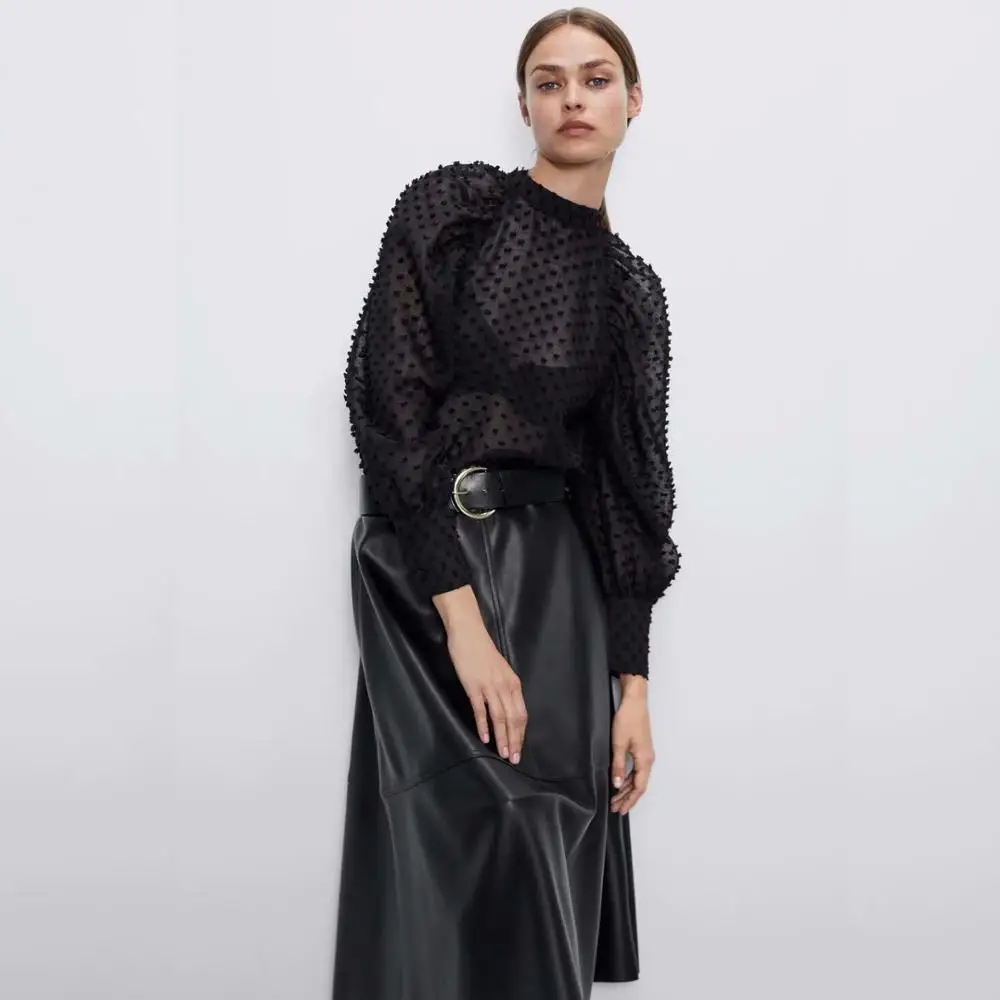 Ladyfirsy ZA рубашка в горошек с бантом женская сексуальная летняя 2020 органза