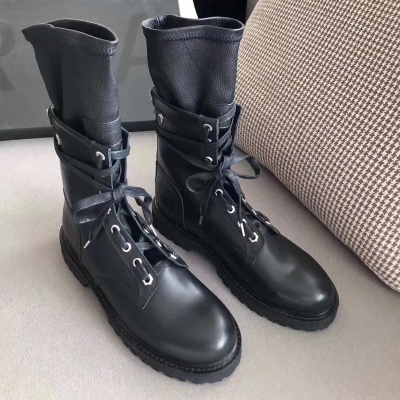 

Martin boots, round head, leather, mechanical boots, elastic, thick soles, zippers, straps, boots, straps, zippers, zippers