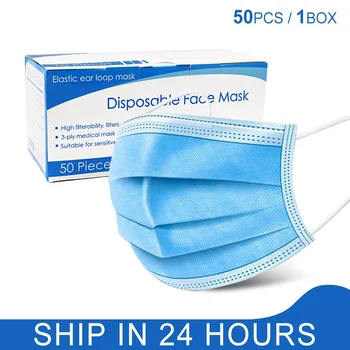 

Disposable face mask 50pcs/box masks for germ protection flu 3-ply face filter mask Dust mask health respiration for adult kids