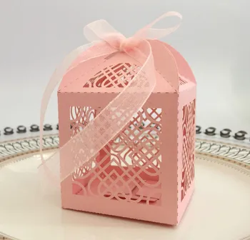 

50pcs Laser Decorative pattern heart cutting hollow Candy Boxes Wedding Gift Box Supplies Favor Bag for Birthday Party Decor