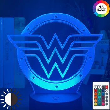 

3d Optical Led Night Light Marvel Superhero Wonder Woman Logo Atmosphere for Kids Bedroom Decor Desk 3d Lamp Christmas Gift