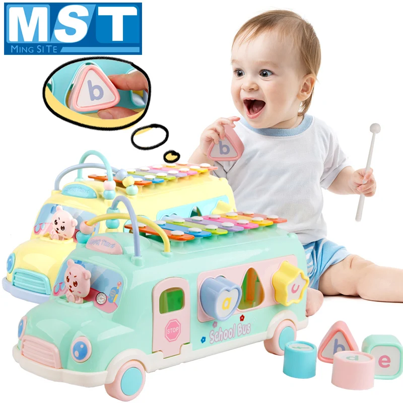 

Educational Musical Instrument Baby Toys Knock Piano Bus Car Toy Keyboard Round Beads Games For Newborn Kids Learning Music