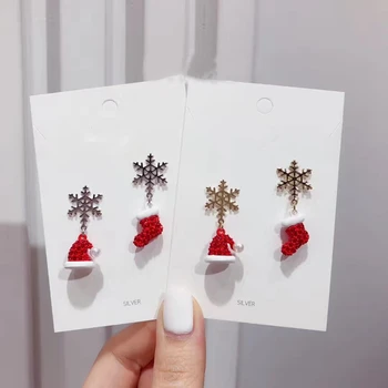 

MENGJIQIAO New Fashion Christmas Socks Drop Earrings Women Cute Winter Snowflake Pendientes Holiday Jewelry Gifts