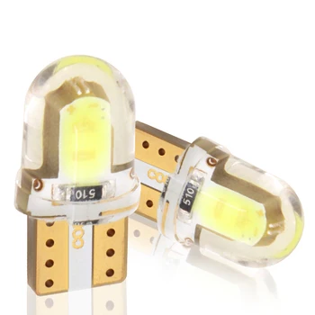 

1/2 10Pcs Car Led Light T10 W5W 12V Led Instrument Cluster Silicone Cob 2W Auto Interior Lamp Bulb Amber Yellow Orange RED White