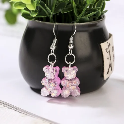 1Pair  Women Drop Earrings  Glitter Gummy Bear Crafts Multicolor Resin Charms Fashion Jewelry Diy Making as picture