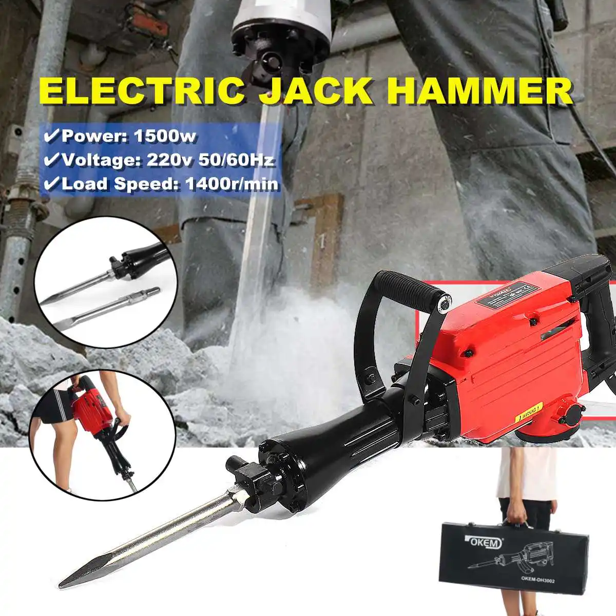 2200W Jackhammer Commercial Grade Demolition Pickaxe Jack Hammer Concrete Drill Demolition 220V Electric Pick
