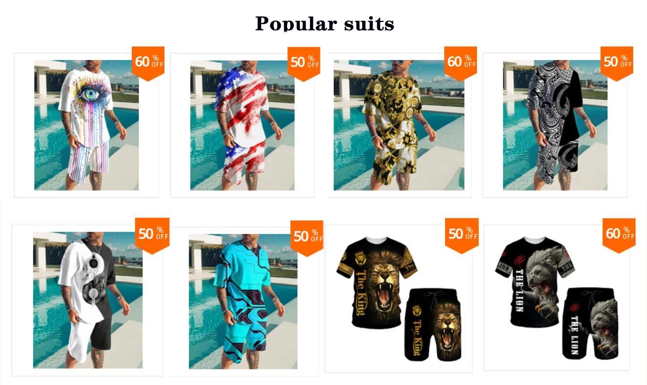 New 2021 Summer Men's T-shirt Male Casual Suit Simple Type Men's T-shirt Short Sleeve+Shorts Oversized 3D Printing 2-piece Set