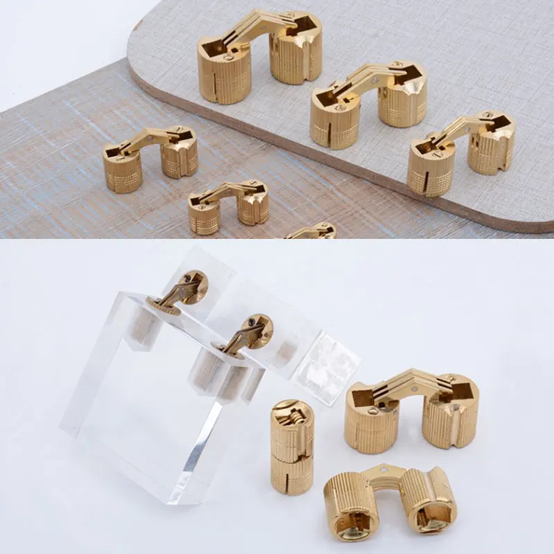 Furniture Hinge 8/10/12/14/16/18mm Copper Barrel Hinges Cylindrical Hidden Cabinet Concealed Invisible Brass Hinges for Furniture