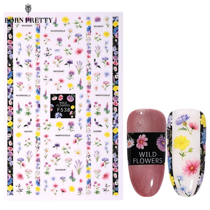 Милые красочные 3D наклейки на ногти цветок смешанные узоры девчачьи переводные наклейки украшения для нейл-арта