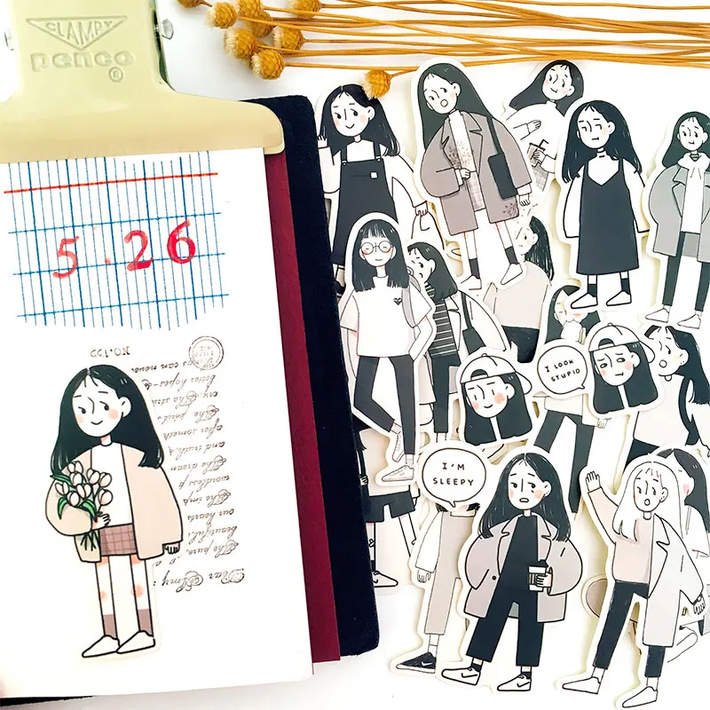 

17pcs Girl getting off work Stickers Crafts And Scrapbooking stickers book Student label Decorative sticker DIY Stationery