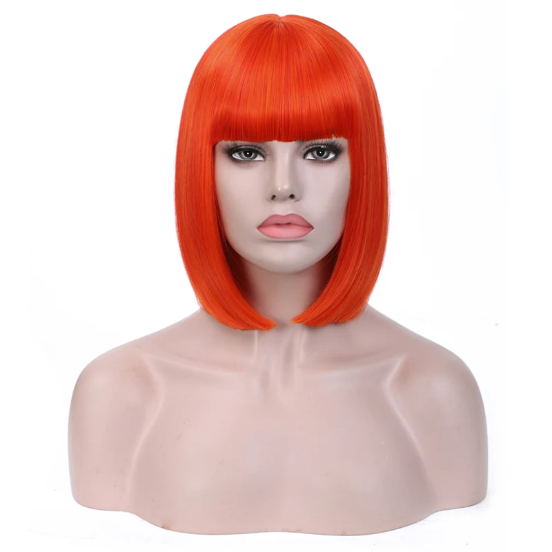 Pumpkin Color LANYI волосы короткие боб прямой парик с челкой синтетические волосы косплей парик термостойкие длинные 13,5 дюймов парики для женщин - Цвет: Pumpkin Color