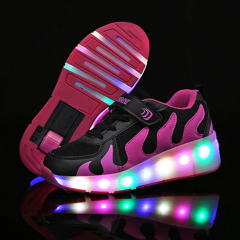 

Black Kids Shoes with LED Children Roller Skate Sneakers Heelys Wheels Glowing Led Light Up for Boys Girls Zapatillas Con Ruedas