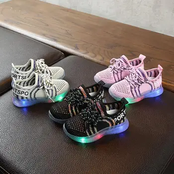 

LED Children Sport Shoes Luminous Fashion Breathable Kids Boys Net Shoes Girls Anti-Slippery Sneakers With Light Running Shoes