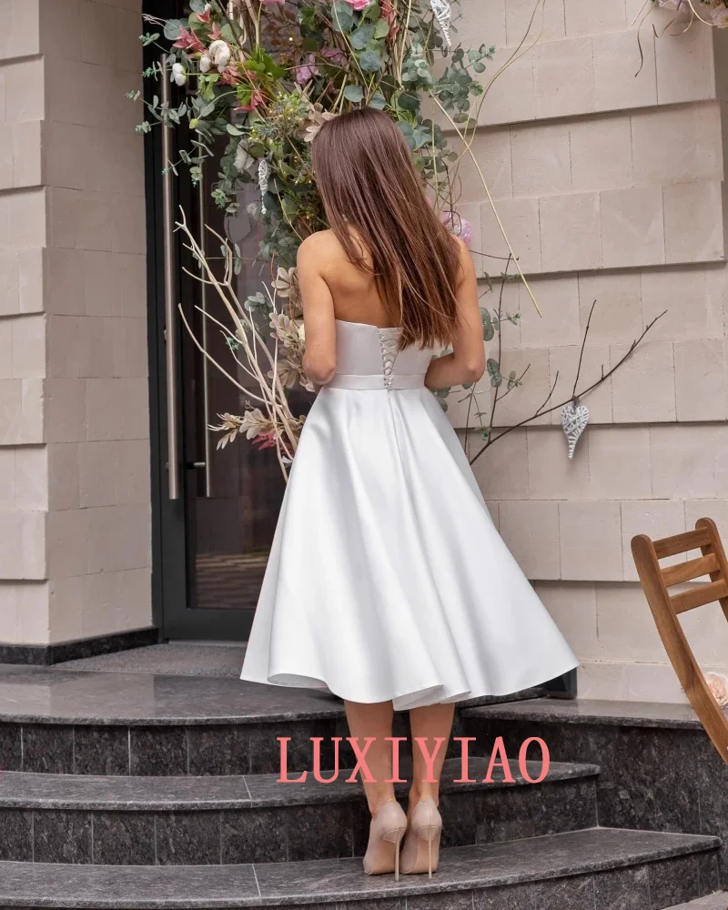 LUXIYIAO LO186 Simple Sweetheart Satin Wedding Dress 2022 Short Beach Bridal Gown Knee-Length Vestidos De Noiva Undefined Online plus size wedding dresses