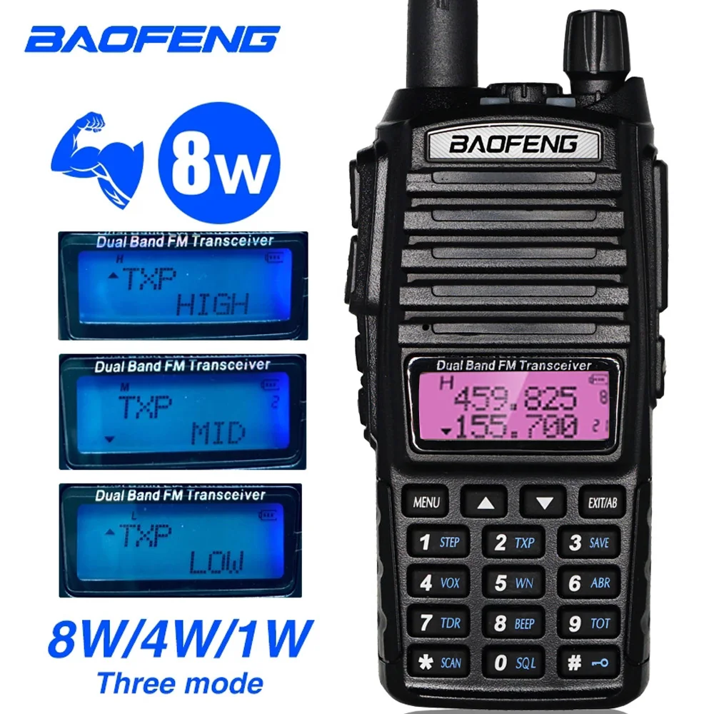 Baofeng 8 Вт UV-82 ручной иди и болтай Walkie Talkie двухдиапазонный FM трансивер