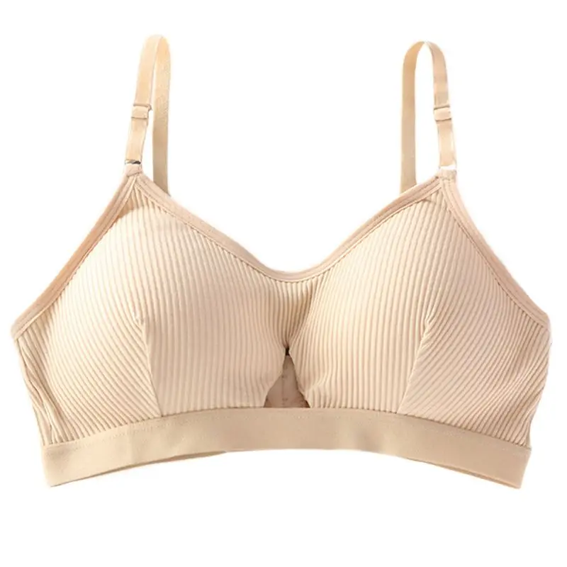 

Women Sexy Hollow Keyhole Solid Color Underwear Bra Thread Ribbed Seamless Bralette Wire Free Massage Padded Adjustable Crop Top