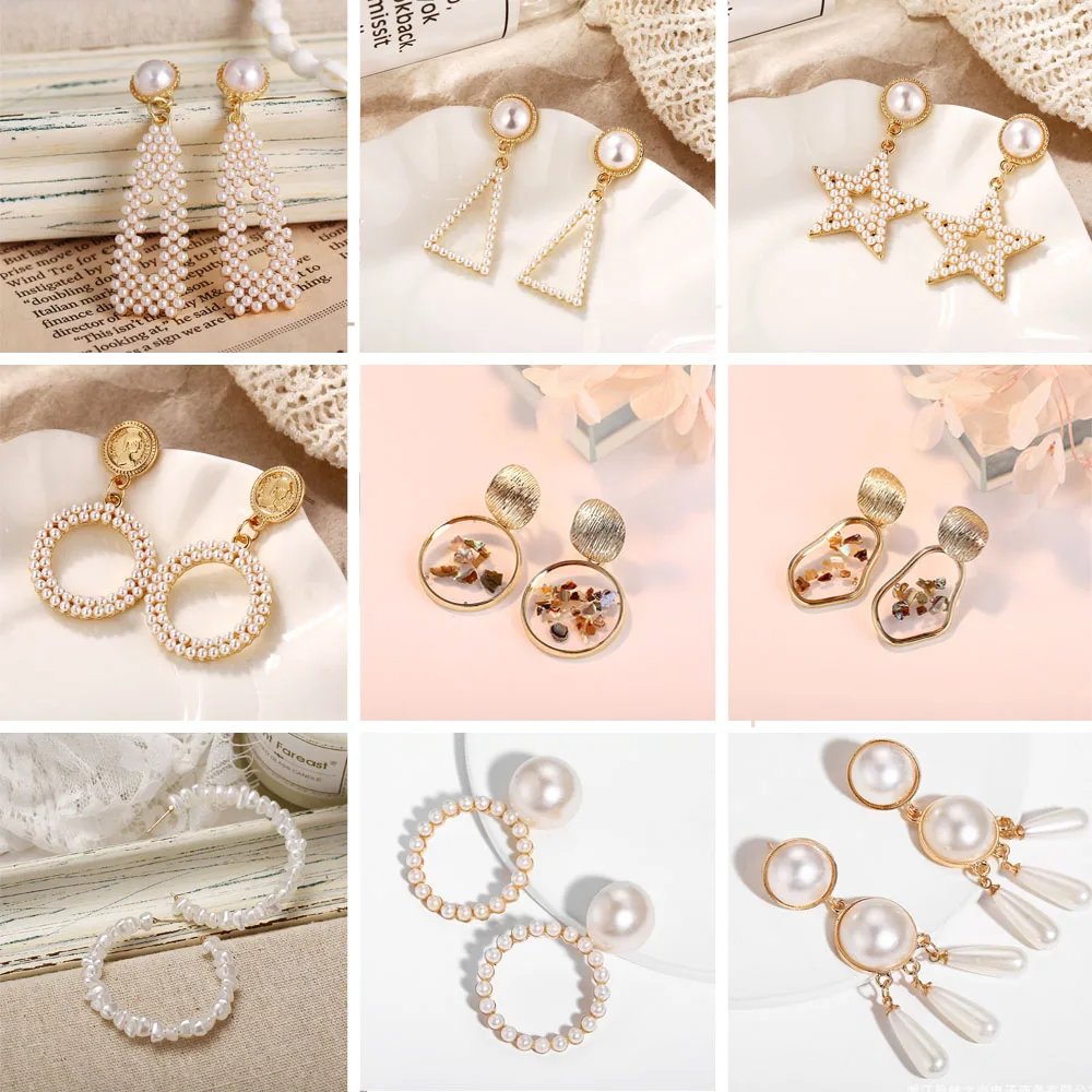 

Crazy Feng Korean Fashion Simulated Pearl Earrings for Women GeometricTriangle Square Long Dangle Earring Mujer Jewelry 209