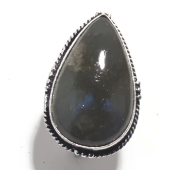 

Genuine Labradorite Ring Silver Overlay over Copper, Hand Made Women Jewelry gift, USA Size 6.75