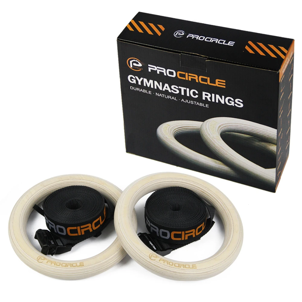 Gymnastic Rings Olympic Wood Muscle-Building-Ab Fitness-Great Workout for Home Strength