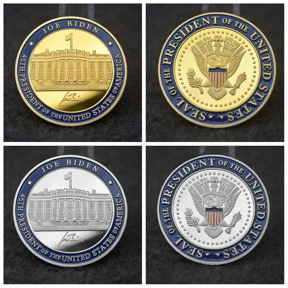 46th presidente Biden firma y la Casa Blanca chapado en oro plata Moneda de desafío